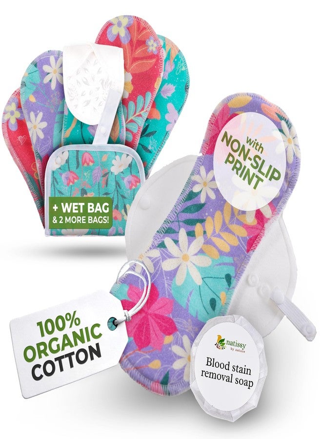 Natissy Non-Slip, (Premium) Reusable Menstrual Pads for Light Flow (6 Pack S+M) - Leak Proof & Odor Free Cotton Cloth Pads for Women & Teens - High-Temp Washable, Soft & Skin-Safe for All-Day Period Comfort - Image 1